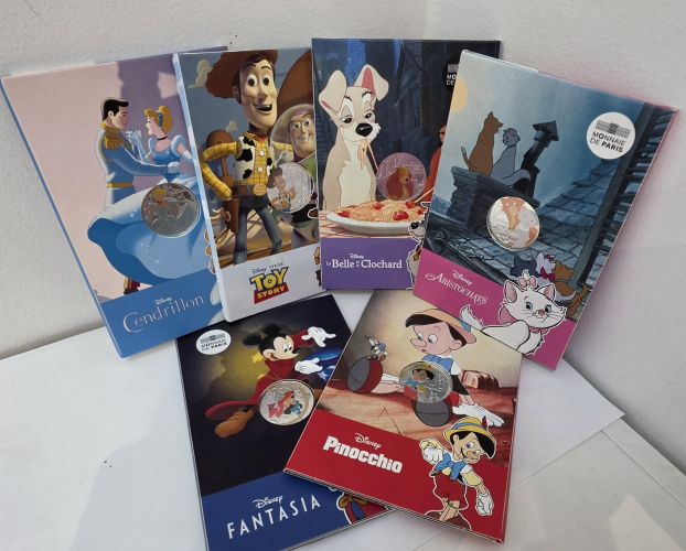 Lot 6 x 10€ Argent Disney 2025 Pinocchio / Fantasia / Toy Story / Cendrillon ...