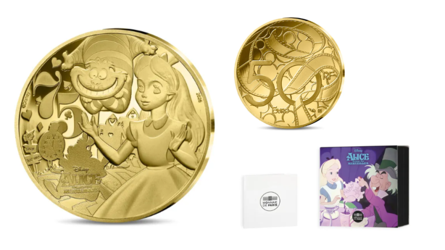 Coffret 50€ Or Gold 999/1000 France 2026 Disney Alice au pays des merveilles
